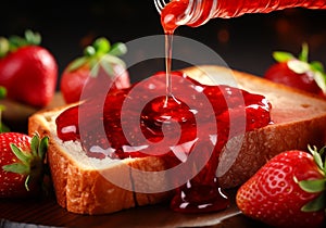 Slices of bread or toast with strawberry jam. AI Generative