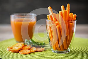 slices of carrots and carrot juice