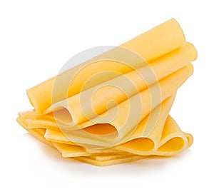 Slices of cheese close-up isolated on a white background.