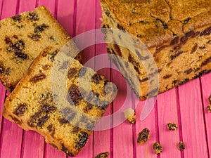 Slices of Cherry Fruit Cake With Tea or Coffee