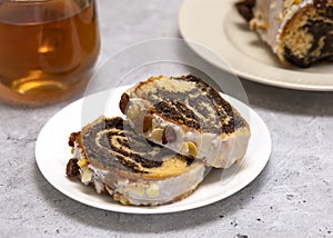 Slices of Christmas cake Makowiec with poppy seeds