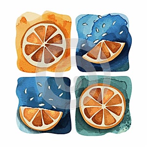 Slices of citrus fruits artwork in watercolor