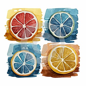 Slices of citrus fruits artwork in watercolor