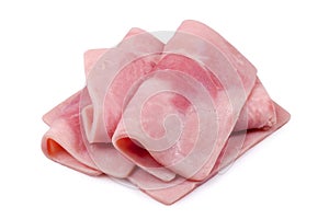 Slices of cooked ham isolate on white