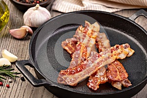 slices of crispy hot fried bacon