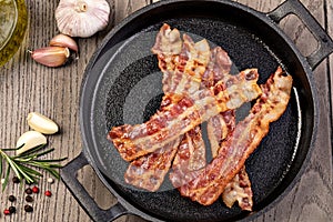 slices of crispy hot fried bacon