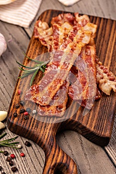 slices of crispy hot fried bacon