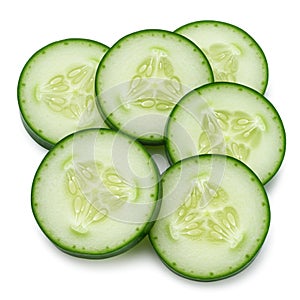Slices of cucumber are arranged in an overlapping pattern.