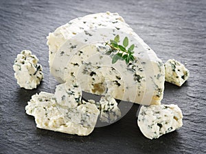 Slices of Danish Blue cheese.