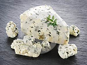 Slices of Danish Blue cheese. photo