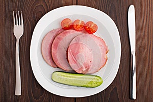 Slices of delicious ham on plate