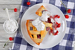 Slices of delicious homemade sour cherry pie