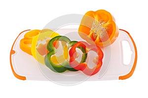 Slices of different colored bell peppers