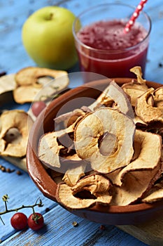 Slices of dried apple served as appetizer or snack