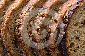 Slices of fresh bread, bakery products, pastries close-up