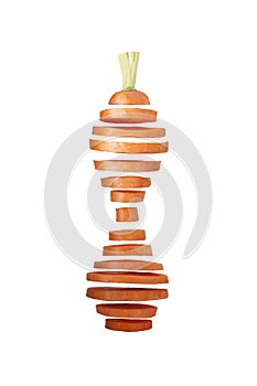 Slices of fresh carrots, a healthy lifestyle. Parameters of an ideal, beautiful figure, like an hourglass. Isolated on White Backg