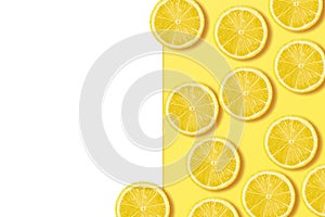 A slices of fresh juicy yellow lemons. Texture background