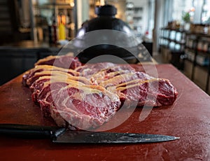 Slices of a fresh meat for a steak