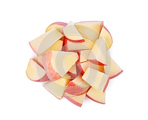 Slices of fresh red apple isolated on white background. Top view