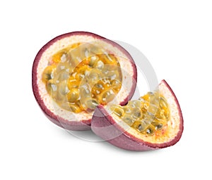 Slices of fresh ripe passion fruit maracuya isolated