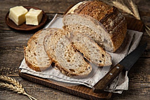 Slices of freshly baked homemade sour dough bread