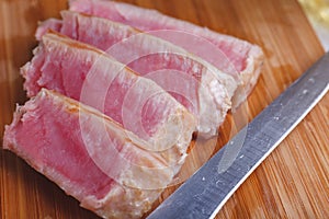 Slices fried tuna steak