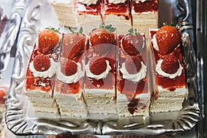 Slices of homemade strawberry cake