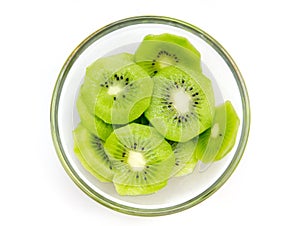 Slices of kiwi fruit bowl on top