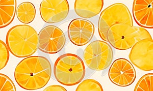 Slices of lemon and orange on white background. Flat lay, top view