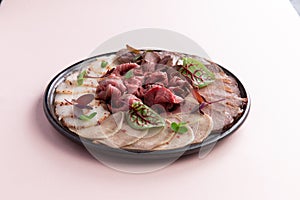 Slices of meat delicates in a plate