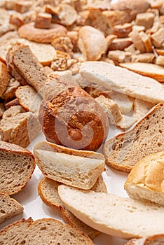 Slices of old, dry bread. Intended for a breadcrumbs of for the cattle. Dryied bread