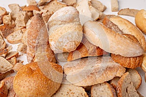 Slices of old, dry bread. Intended for a breadcrumbs of for the cattle. Dryied bread