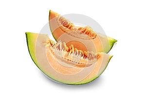 Slices orange Melon fruit on white backgroun