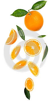 Slices of oranges in air.