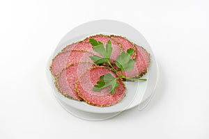 Slices of pepper salami