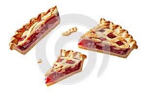 slices of pie hovering in mid-air, highlighting the textures and flavors.