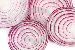 Slices of purple onion in a top view