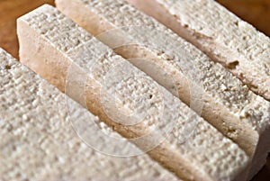 Slices of raw tofu