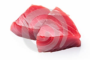 Slices of raw tuna steak. Generative AI. Fresh pink fish tuna meat