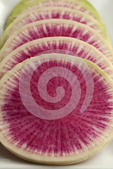 Slices of raw watermelon radish