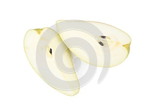 Slices of ripe juicy pear isolated on white