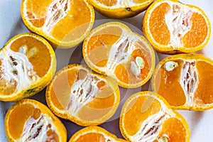 Slices of ripe oranges