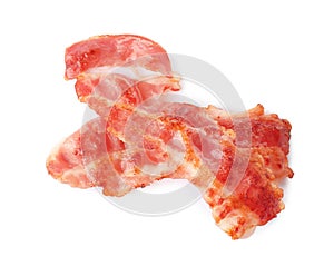 Slices of roasted bacon for burger isolated on white