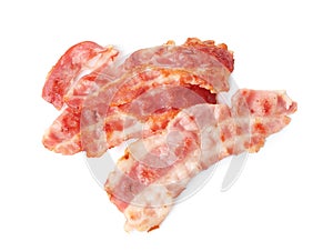 Slices of roasted bacon for burger isolated on white
