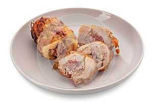 Slices of rolled roast chicken meat