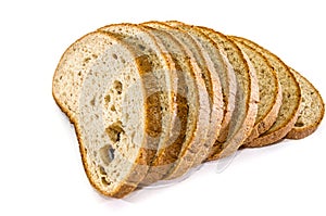 Slices of rye bread isolated on a white background.