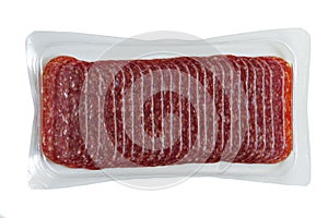 Slices salami in the package