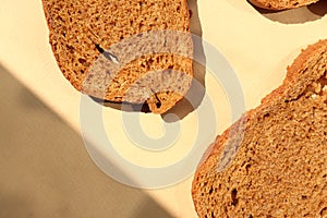 Slices of sliced black bread