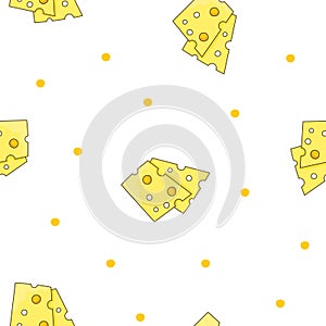 Slices and slicing of cheese. Seamless pattern