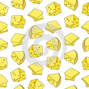 Slices and slicing of cheese. Seamless pattern